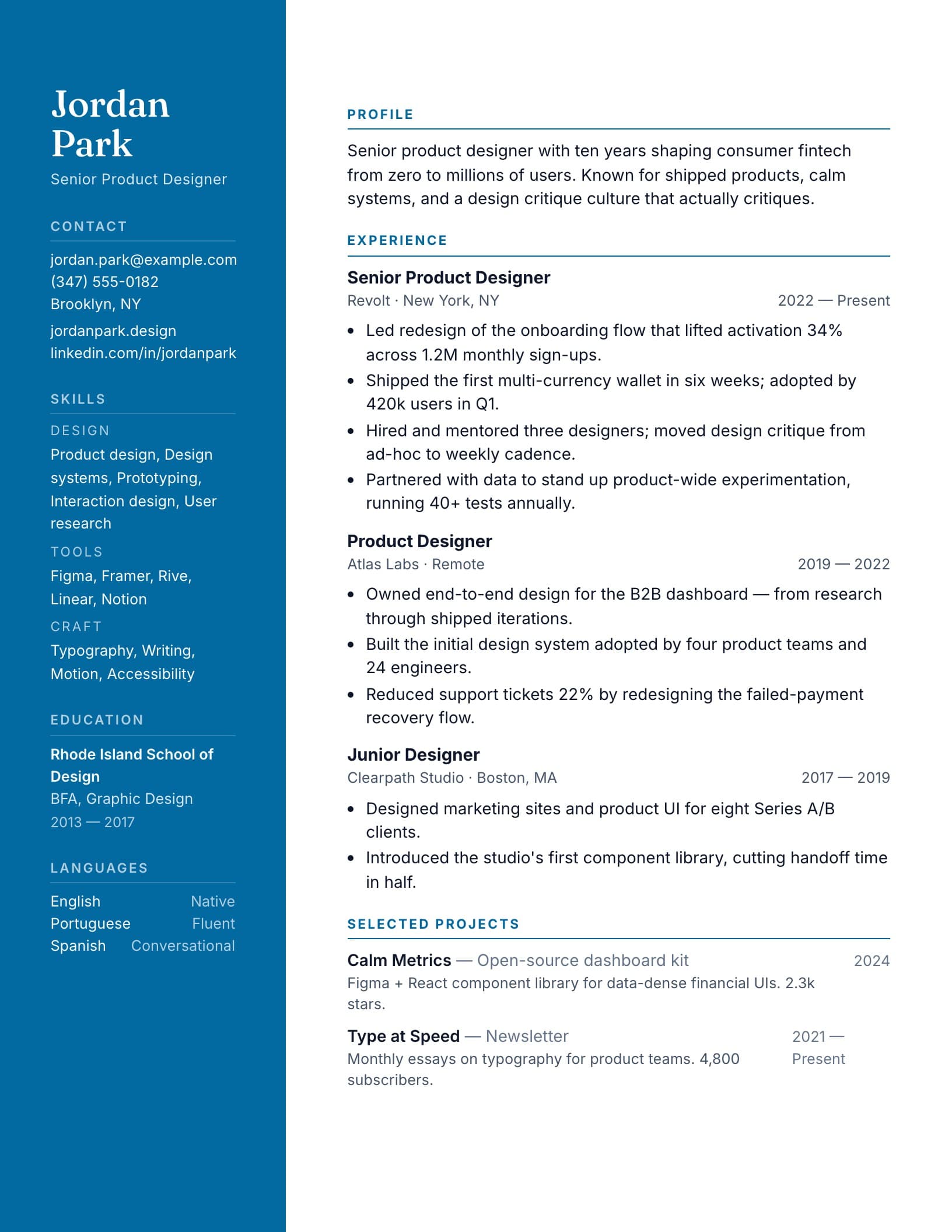 Executive Grid résumé template preview