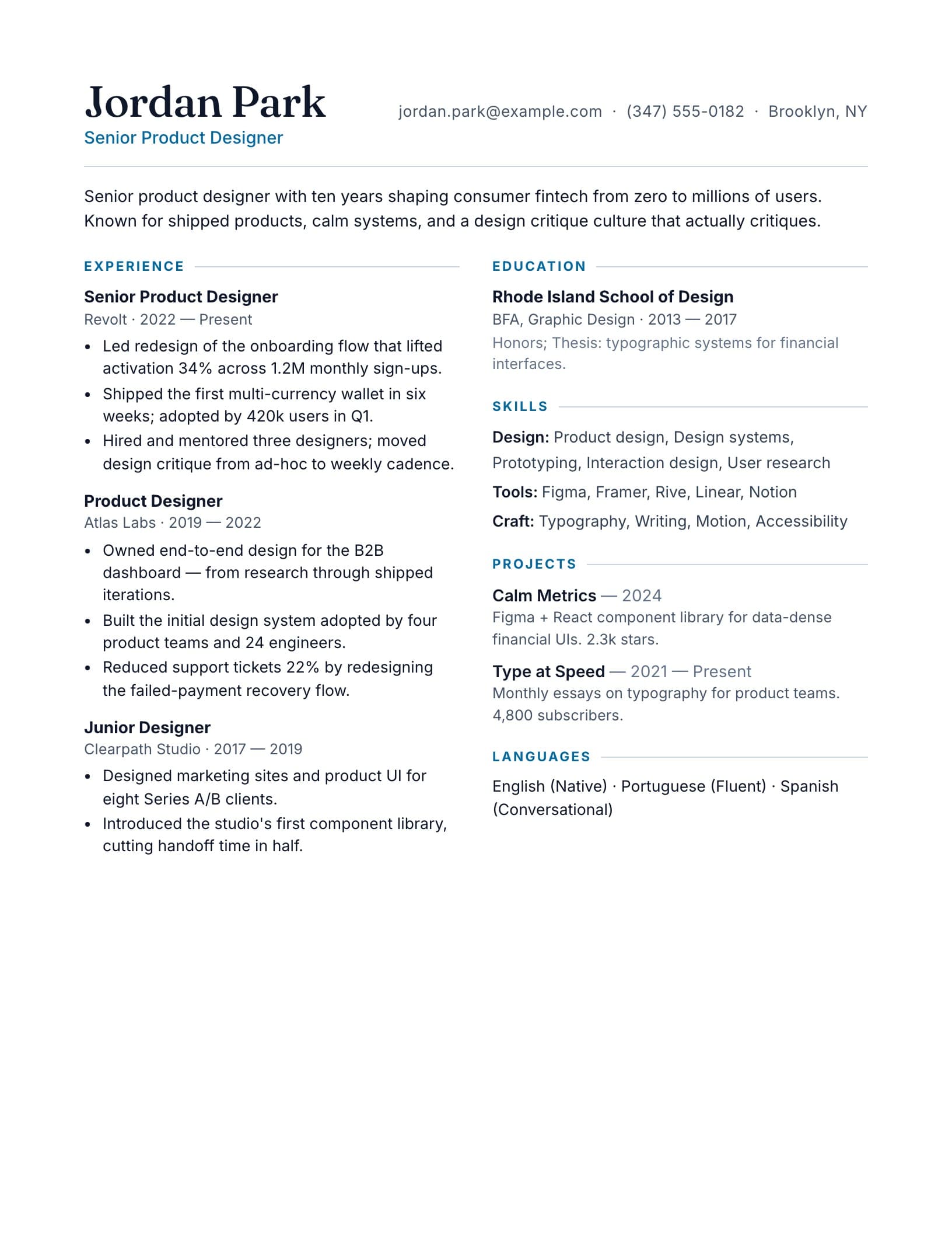 Split 50/50 résumé template preview