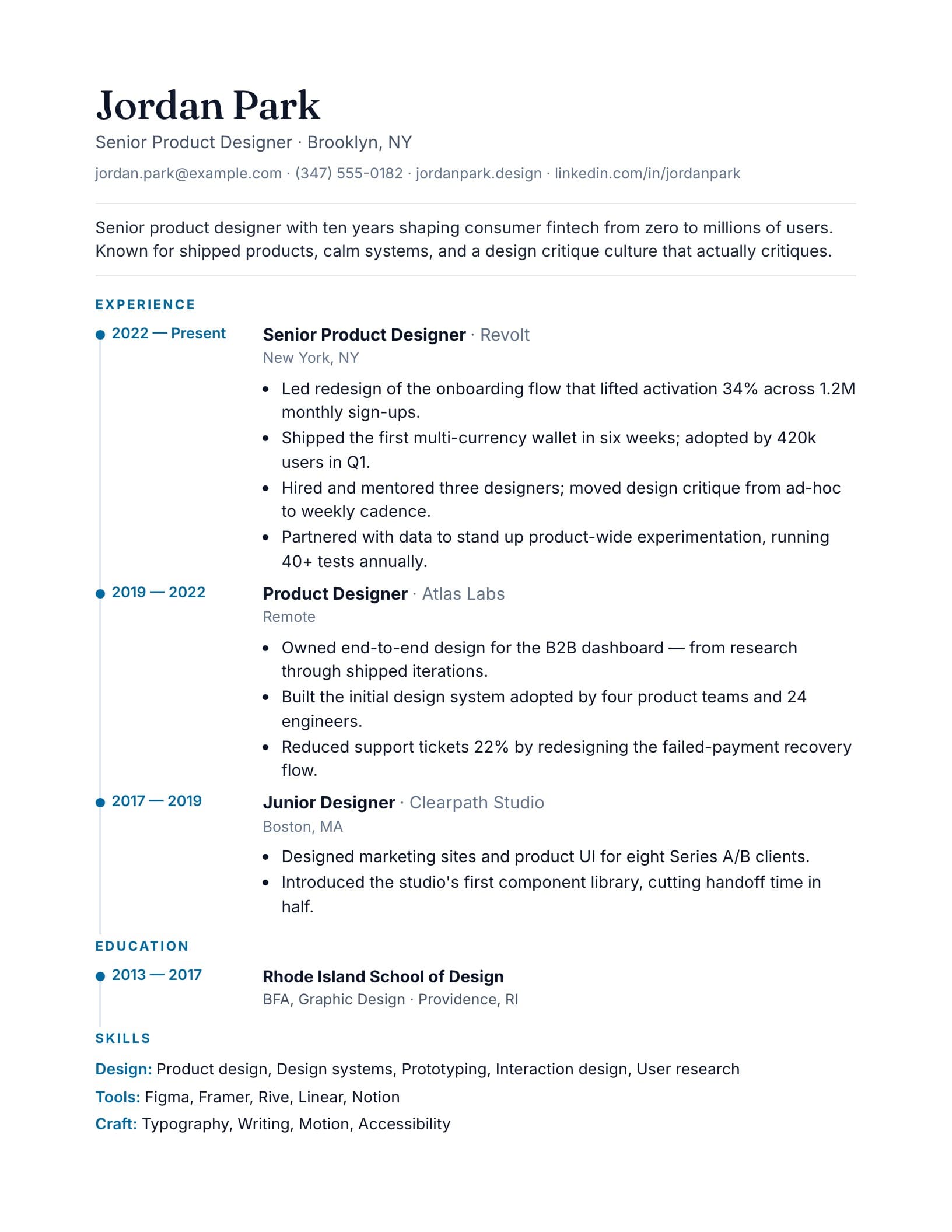 Timeline résumé template preview